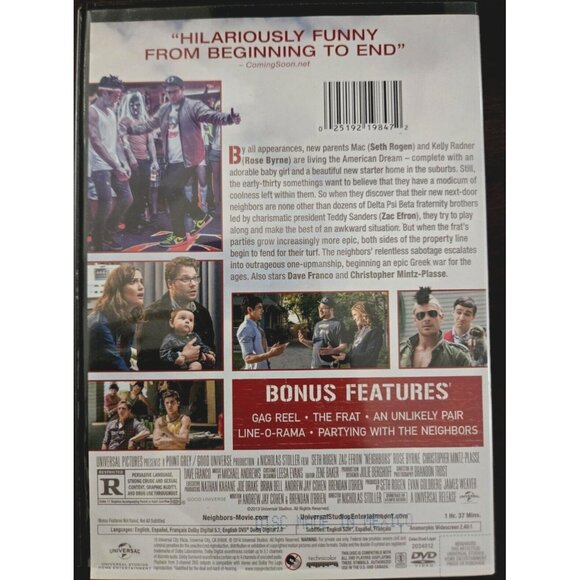 Neighbors DVD Starring Seth Rogen & Zac Efron Comedy Movie With Bonus Features - Picture 2 of 2